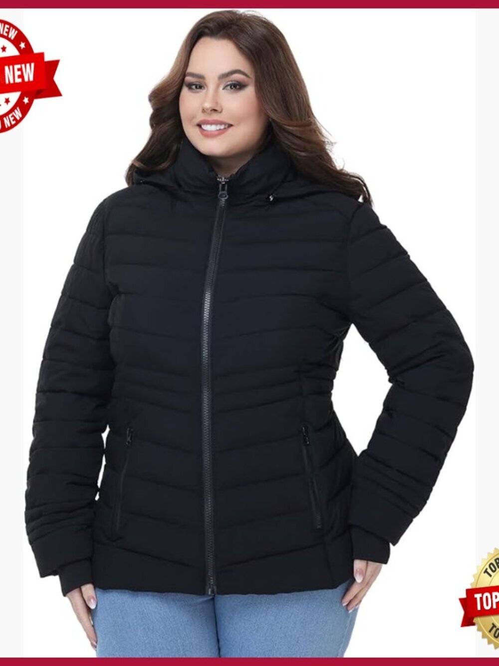 Plus Size Packable Puffer Jacket Hooded Lightweight Winter Coat